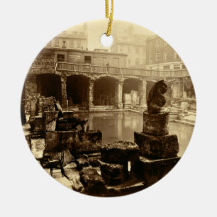 The Great Roman Bath, Bath (b/w photo) Ceramic Tree Decoration