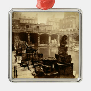 The Great Roman Bath, Bath (b/w photo) Metal Tree Decoration