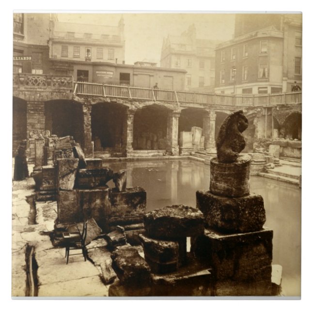 The Great Roman Bath, Bath (b/w photo) Tile (Front)