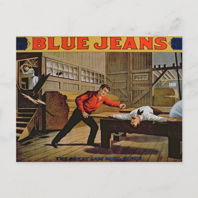 'The Great Saw Mill Scene', Poster for 'Blue Jeans Postcard (Front)