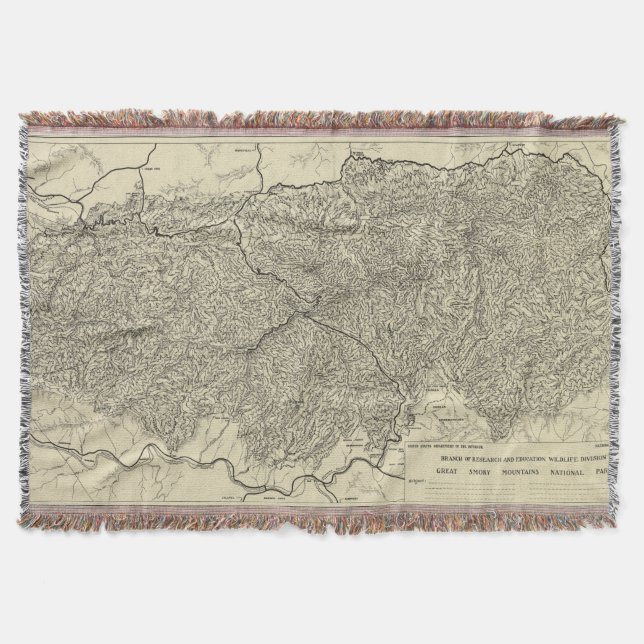 The Great Smoky Mountains National Park Map (1935) Throw Blanket (Front)