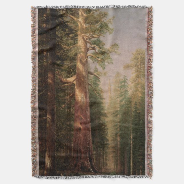 The Great Trees, Mariposa Grove, CA by Bierstadt Throw Blanket (Front Vertical)