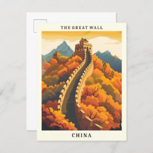 The Great Wall China Elegant Art Vintage Travel Postcard