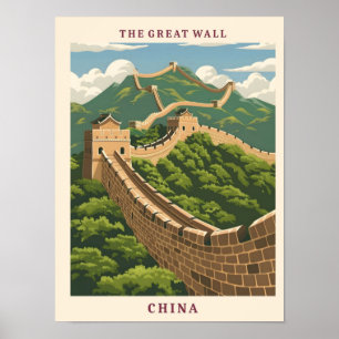 The Great Wall China Elegant Art Vintage Travel Poster