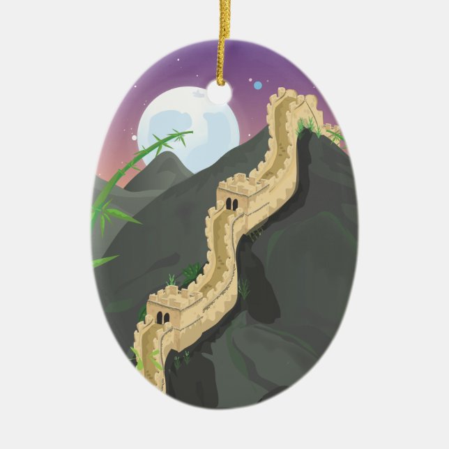 The Great Wall of China cartoon Ceramic Tree Decoration (Front)