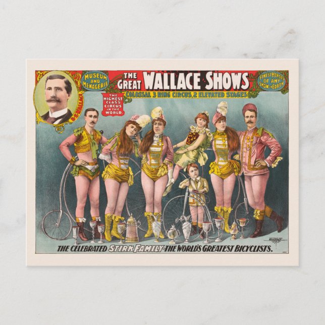 The Great Wallace Shows Vintage Poster 1898 Postcard (Front)