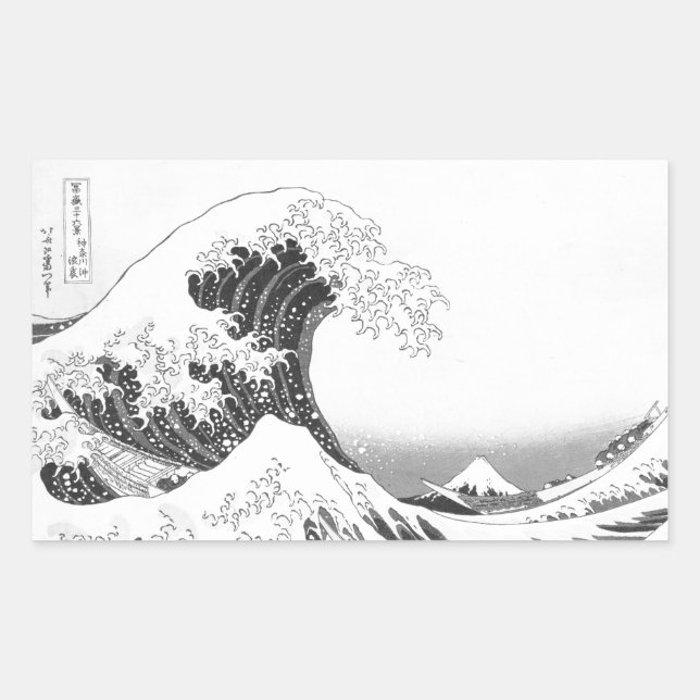 The Great Wave / Black & White Rectangular Sticker (Front)