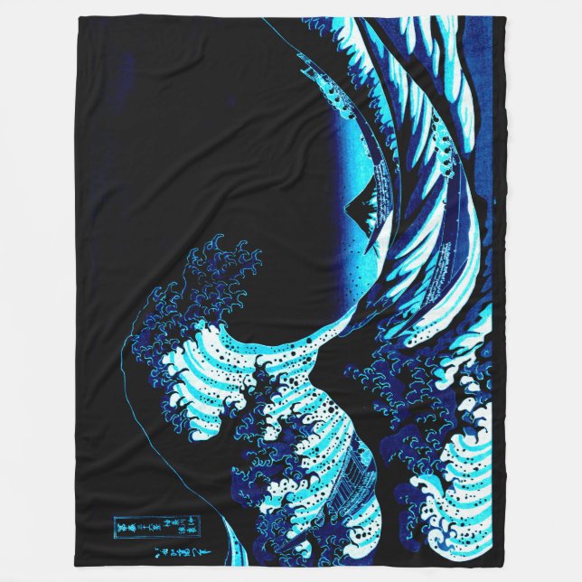 The Great Wave Deep Blue Fleece Blanket (Front)