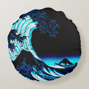 The Great Wave Deep Blue Round Cushion