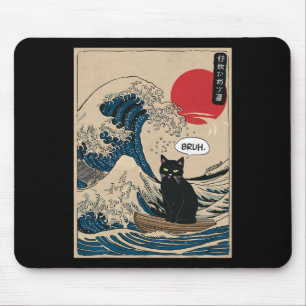 The Great Wave Kanagawa Funny Japanese Surfing Cat Mouse Mat
