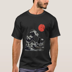 The Great Wave Kanagawa Funny Japanese Surfing Cat T-Shirt