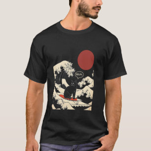 The Great Wave Kanagawa Funny Japanese Surfing Cat T-Shirt