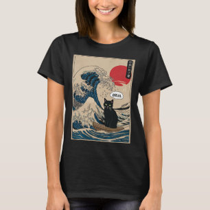 The Great Wave Kanagawa Funny Japanese Surfing Cat T-Shirt