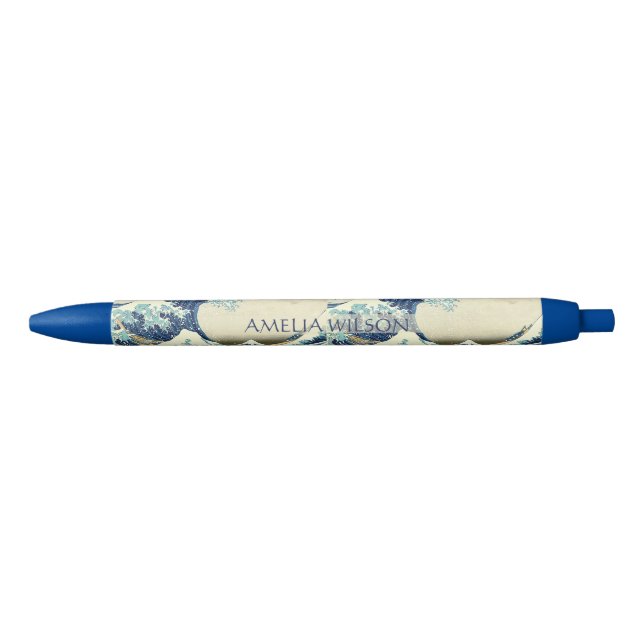 The Great Wave – Katsushika Hokusai – Custom Text  Black Ink Pen (Front)