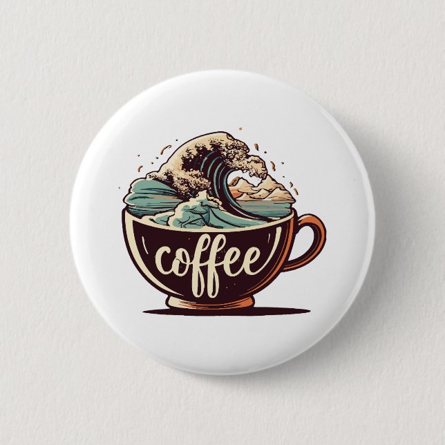 The Great Wave Of Coffee 6 Cm Round Badge (Front)