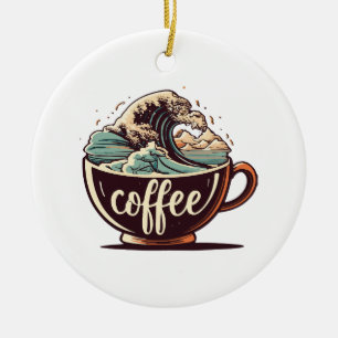 The Great Wave Of Coffee Ceramic Tree Decoration