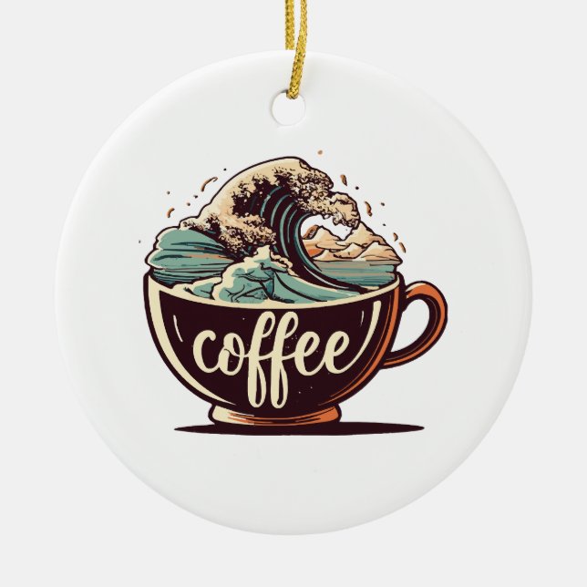 The Great Wave Of Coffee Ceramic Tree Decoration (Front)