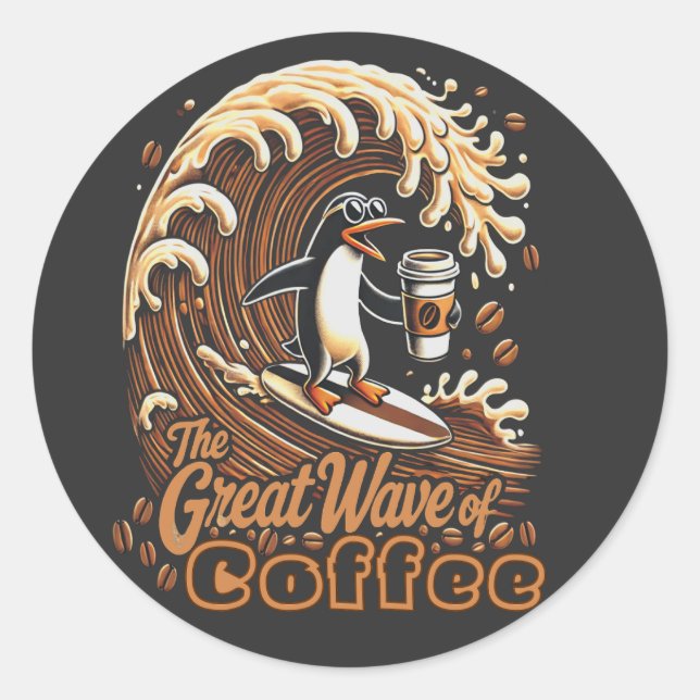 The Great Wave Of Coffee Classic Round Sticker (Front)