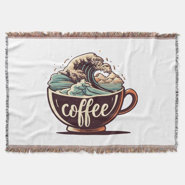 The Great Wave Of Coffee Throw Blanket (Front)