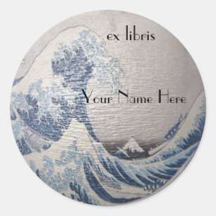 The Great Wave of Kanagawa Bookplate - Plain Classic Round Sticker