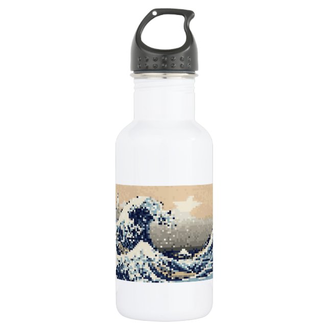 The Great Wave off Kanagawa 8 Bit Pixel Art 532 Ml Water Bottle (Front)