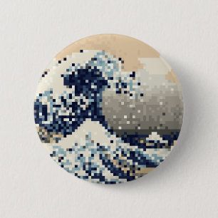 The Great Wave off Kanagawa 8 Bit Pixel Art 6 Cm Round Badge