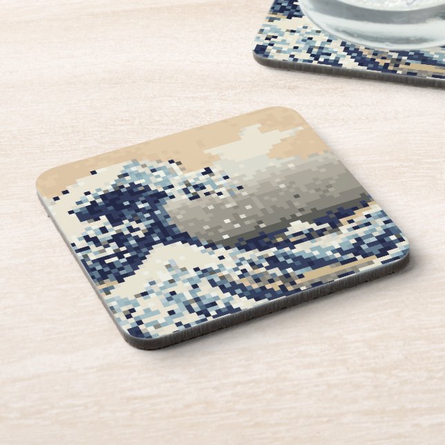The Great Wave off Kanagawa 8 Bit Pixel Art Coaster (Left Side)
