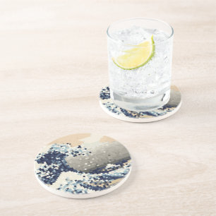 The Great Wave off Kanagawa 8 Bit Pixel Art Coaster