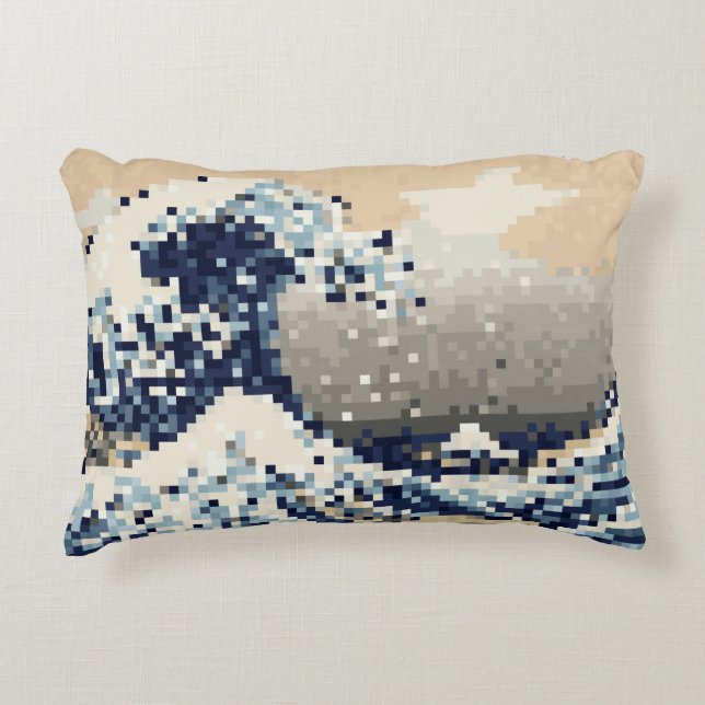 The Great Wave off Kanagawa 8 Bit Pixel Art Decorative Cushion (Front)