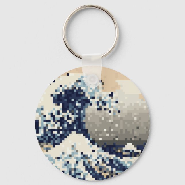 The Great Wave off Kanagawa 8 Bit Pixel Art Key Ring (Front)