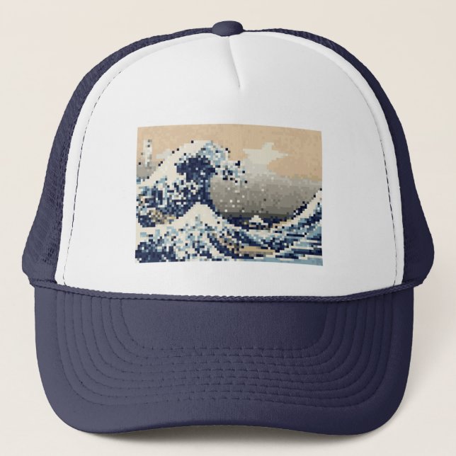 The Great Wave off Kanagawa 8 Bit Pixel Art Trucker Hat (Front)