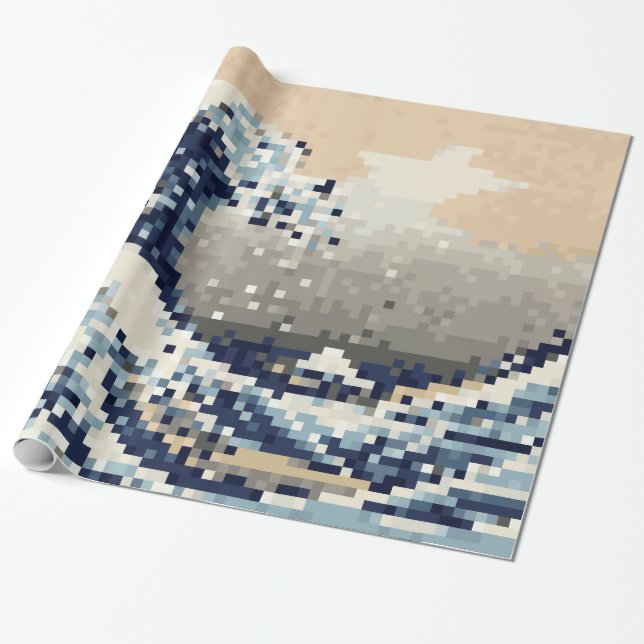 The Great Wave off Kanagawa 8 Bit Pixel Art Wrapping Paper (Unrolled)