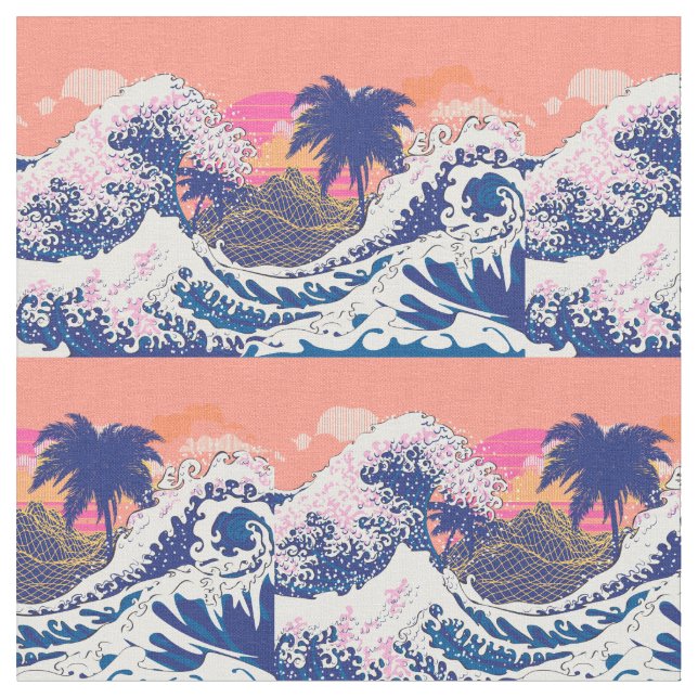 The great wave off kanagawa and palm trees fabric (Close Up)