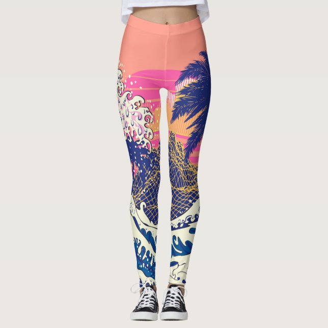 The great wave off kanagawa and palm trees leggings (Front)