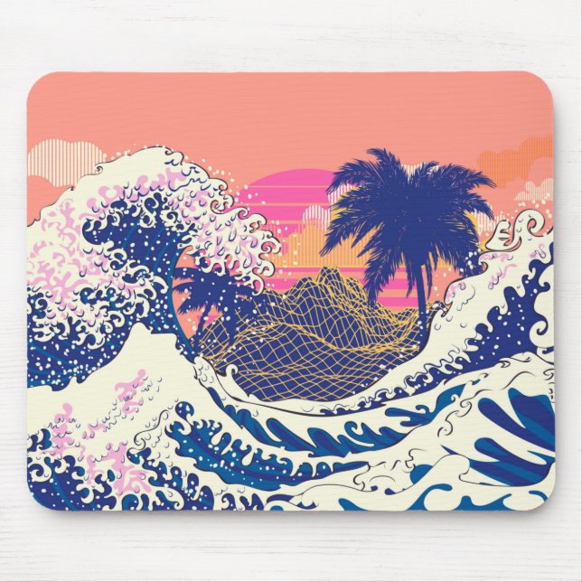 The great wave off kanagawa and palm trees mouse mat (Front)