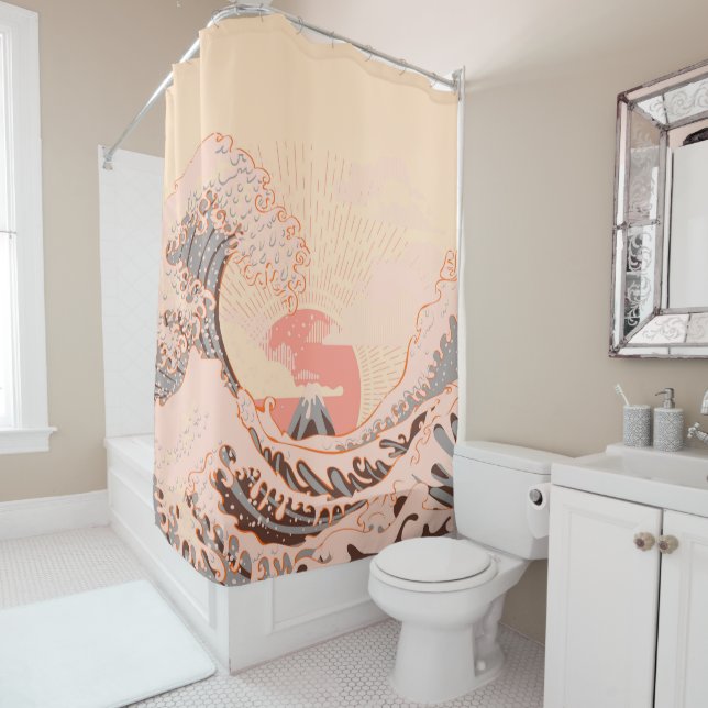 The great wave off kanagawa at sunrise shower curtain (In Situ)