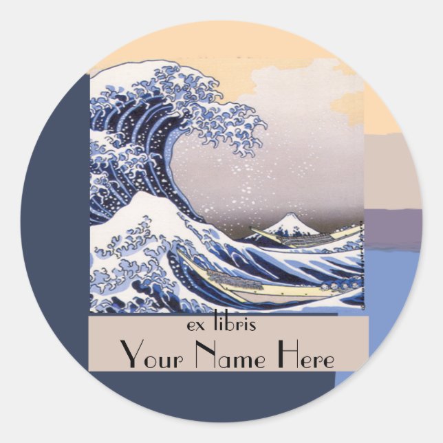 The Great Wave off Kanagawa Bookplate Classic Round Sticker (Front)