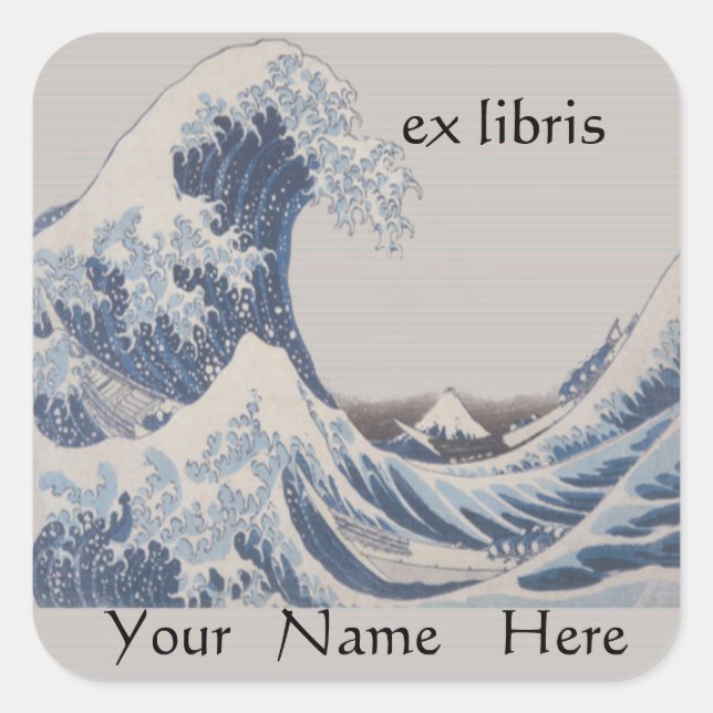 The Great Wave off Kanagawa Bookplate Square Sticker (Front)