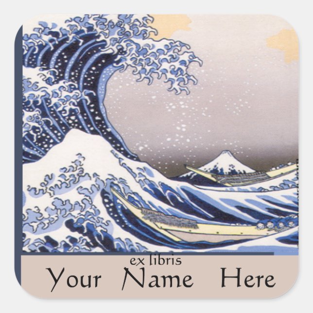 The Great Wave off Kanagawa Bookplate Square Sticker (Front)