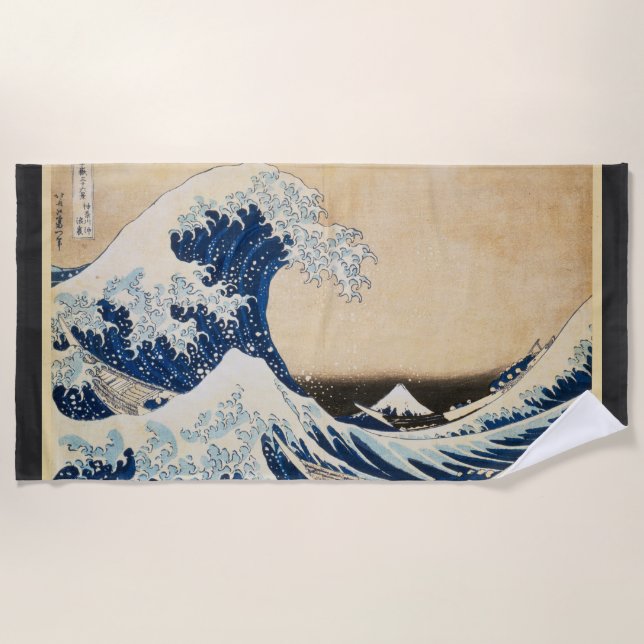 The Great Wave off Kanagawa by Hokusai Beach Towel (Front)