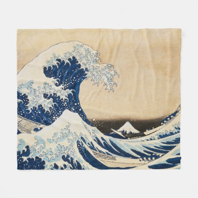 The Great Wave off Kanagawa by Hokusai Fleece Blanket (Front (Horizontal))