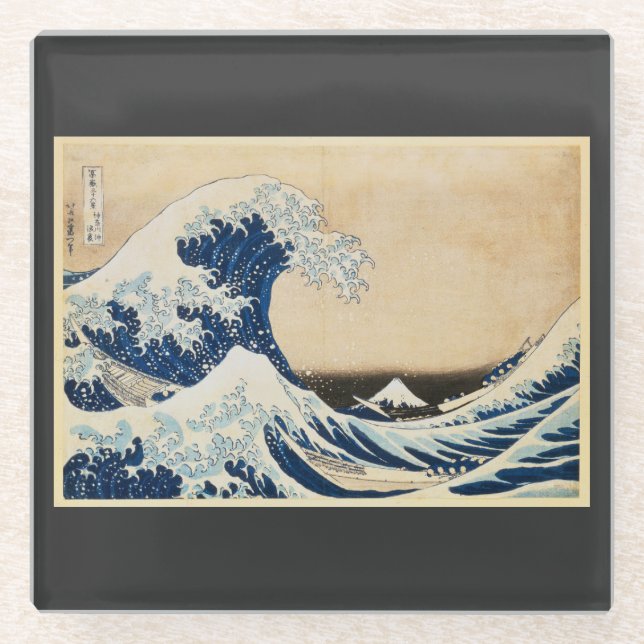 The Great Wave off Kanagawa by Hokusai Glass Coaster (Front)