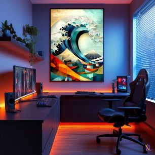 The Great Wave off Kanagawa - Cubist Minimalist Poster