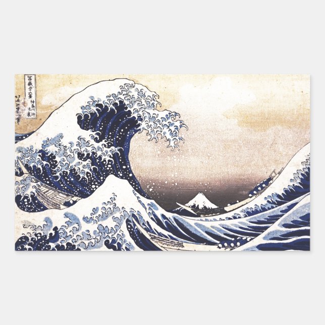 The Great Wave Off Kanagawa Hokusai Japanese Art Rectangular Sticker (Front)