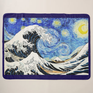 The Great Wave Off Kanagawa in Starry night Sherpa Blanket
