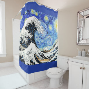 The Great Wave Off Kanagawa in Starry night Shower Curtain