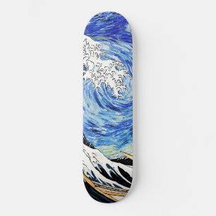 The Great Wave Off Kanagawa in Starry night Skateboard