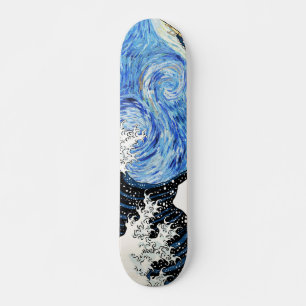 The Great Wave Off Kanagawa in Starry night Skateboard