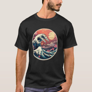 The Great Wave Off Kanagawa Japan Art Sunset Cherr T-Shirt
