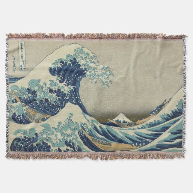 THE GREAT WAVE OFF KANAGAWA - JAPANESE WOODBLOCK THROW BLANKET (Front)